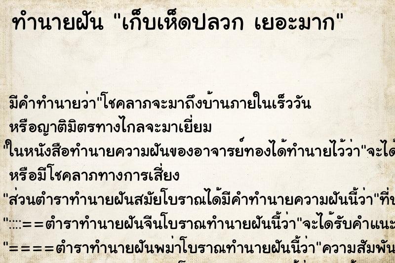 ทำนายฝันทำนายฝันเก็บเห็ดปลวกเยอะมาก